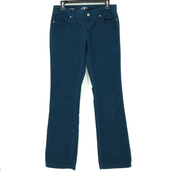 Loft Pants Womens 4 Navy Blue Stretch Cotton Curvy Boot Leg Flare Corduroy Jeans - Picture 1 of 12